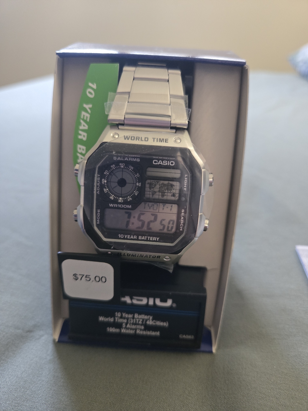 Casio Silver Digital World-Time Chrono Watch